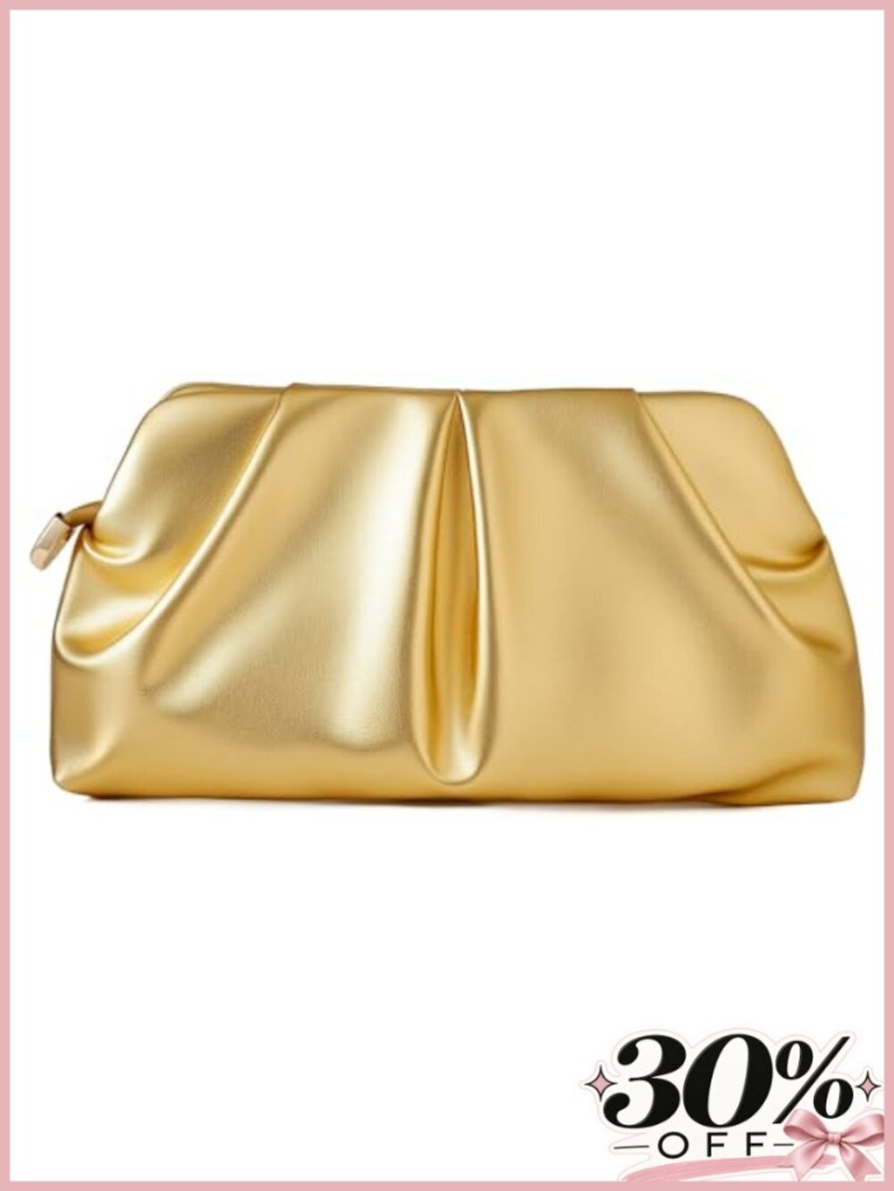 Ruched PU Leather Clutch Purse with Detachable Chain Crossbody Evening Bag